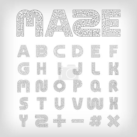 Illustration for Mixed letters maze puzzle set. Alphabet confusing game and educational activity set. - Royalty Free Image