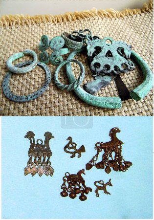 bronze ornaments of the Slavs of Kievan Rus 8-11 centuries, ancient bronze rings, bracelets, pendants and chains of the early Slavs.