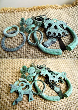 bronze ornaments of the Slavs of Kievan Rus 8-11 centuries, ancient bronze rings, bracelets, pendants and chains of the early Slavs.