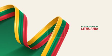 Illustration for Lithuania ribbon flag. Bent waving ribbon in colors of the Lithuania national flag. National flag background. - Royalty Free Image