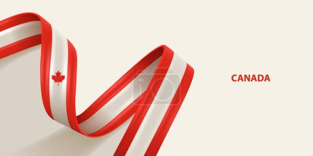 Illustration for Canada ribbon flag. Bent waving ribbon in colors of the Canada national flag. National flag background. - Royalty Free Image