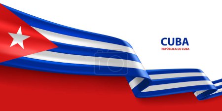 Illustration for Cuba 3D ribbon flag. Bent waving 3D flag in colors of the Cuba national flag. National flag background design. - Royalty Free Image