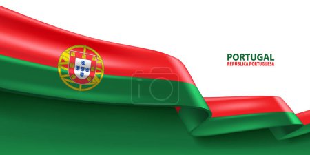 Ilustración de Bandera de cinta 3D Portugal. Doblado ondeando bandera 3D en colores de la bandera nacional de Portugal. Diseño de fondo de bandera nacional. - Imagen libre de derechos