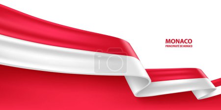 Ilustración de Bandera de cinta 3D de Mónaco. Bent ondeando bandera 3D en colores de la bandera nacional del Principado de Mónaco. Diseño de fondo de bandera nacional. - Imagen libre de derechos