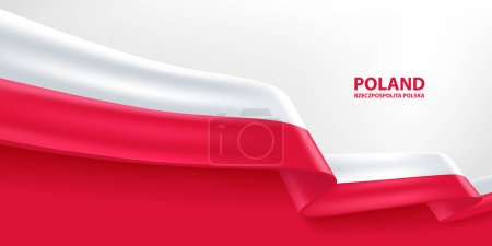 Téléchargez les illustrations : Drapeau de ruban 3D Pologne. Drapeau plié en 3D aux couleurs du drapeau national de Pologne. Drapeau national fond design. - en licence libre de droit