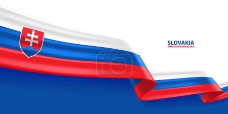 Illustration for Slovakia 3D ribbon flag. Bent waving 3D flag in colors of the Slovakia national flag. National flag background design. - Royalty Free Image