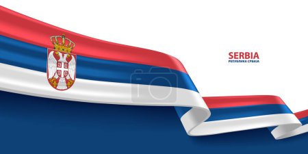 Serbia 3D ribbon flag. Bent waving 3D flag in colors of the Serbia national flag. National flag background design.