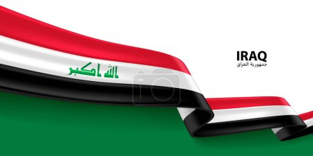 Irak 3D Ribbon Flagge. Gebückt schwenkt die 3D-Flagge in den Farben der irakischen Nationalflagge. Hintergrund-Design der Nationalflagge.