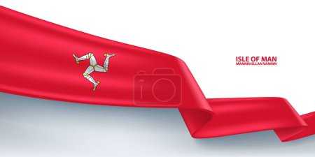 Isle of Man 3D Farbbandfahne. Bent schwenkt 3D-Flagge in den Farben der Isle of Man Nationalflagge. Hintergrund-Design der Nationalflagge.