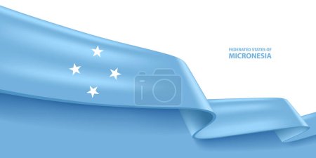 Micronesia 3D ribbon flag. Bent waving 3D flag in colors of the Federated States of Micronesia flag. Federated States of Micronesia flag background design.