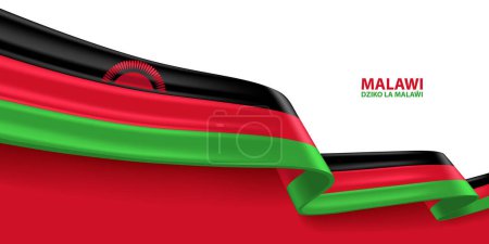 Malawi 3D ribbon flag. Bent waving 3D flag in colors of the Malawi national flag. National flag background design.