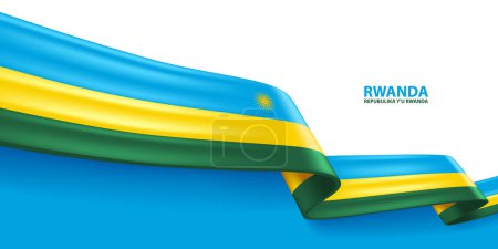 Rwanda 3D ribbon flag. Bent waving 3D flag in colors of the Rwanda national flag. National flag background design.