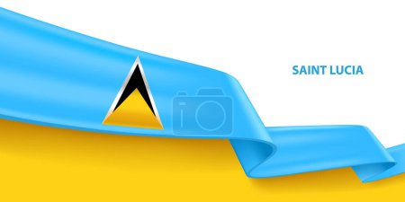 Saint Lucia 3D ribbon flag. Bent waving 3D flag in colors of the Saint Lucia national flag. National flag background design.
