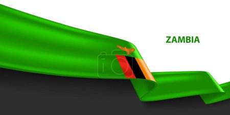 Bandera de cinta 3D Zambia. Doblado ondeando bandera 3D en colores de la bandera nacional de Zambia. Diseño de fondo de bandera nacional.
