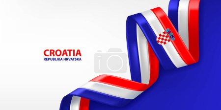 Croatia 3D ribbon flag. Bent waving 3D flag in colors of the Croatia national flag. National flag background design.