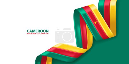 Kamerun 3D-Bandfahne. Gebückt schwenkt die 3D-Flagge in den Farben der kamerunischen Nationalflagge. Hintergrund-Design der Nationalflagge.