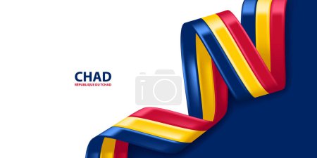 Die 3D-Fahne des Tschad. Bent schwenkt eine 3D-Flagge in den Farben der tschadischen Nationalflagge. Hintergrund-Design der Nationalflagge.