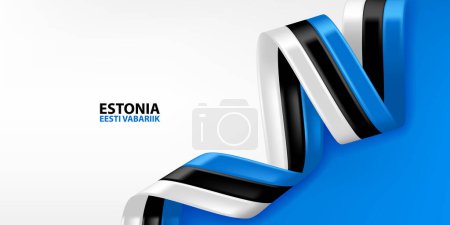 Drapeau ruban Estonie 3D. Drapeau 3D courbé aux couleurs du drapeau national estonien. Drapeau national fond design.