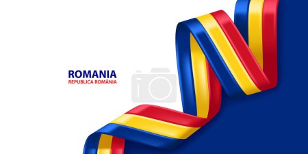 Rumänien 3D-Schleifenfahne. Bent schwenkt 3D-Flagge in den Farben der rumänischen Nationalflagge. Hintergrund-Design der Nationalflagge.