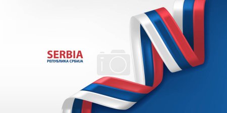 Serbien 3D-Bandfahne. Bent schwenkt die 3D-Flagge in den Farben der serbischen Nationalflagge. Hintergrund-Design der Nationalflagge.