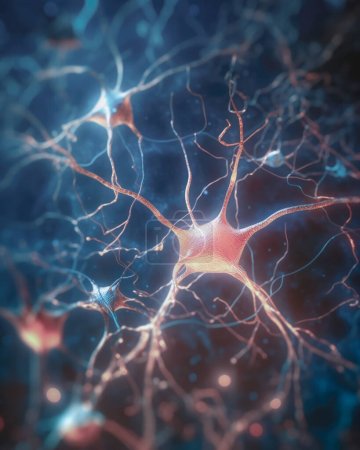 Foto de Imagen conceptual neuronal del sistema nervioso humano. Ilustración 3D de neuronas con colores vivos. - Imagen libre de derechos