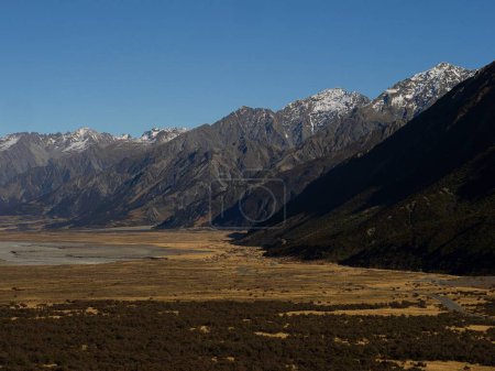 Téléchargez les photos : Vallée alpine paysage nature panorama près du glacier Tasman Mont Cook Canterbury Alpes du Sud Île du Sud Nouvelle-Zélande - en image libre de droit