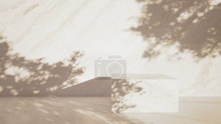 Photo for Studio background for product presentation. Empty room with sunlight and shadow of leaves on the wall. Podium for advertising cosmetics and other products. 3d rendering - Royalty Free Image
