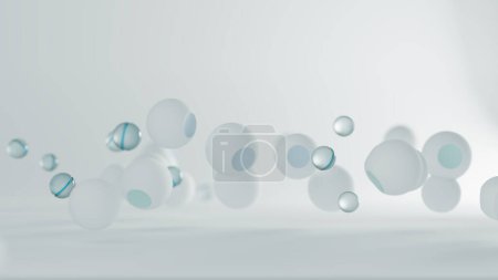 Photo for Background 3d abstraction from a group of layers of glass and plastic. Mockup on the topic of particle research, macro view with bokeh on balls, and with transparent glass. 3d rendering - Royalty Free Image