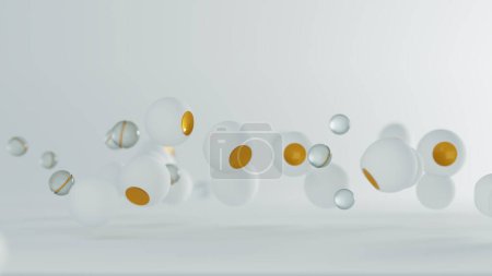 Foto de Fondo 3d abstracción de un grupo de capas de vidrio y plástico. Mockup sobre el tema de la investigación de partículas, vista macro con bokeh en las bolas, y con vidrio transparente. renderizado 3d - Imagen libre de derechos