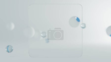 Foto de Fondo 3d abstracción de un grupo de capas de vidrio y plástico. Mockup sobre el tema de la investigación de partículas, vista macro con bokeh en las bolas, y con vidrio transparente. renderizado 3d - Imagen libre de derechos