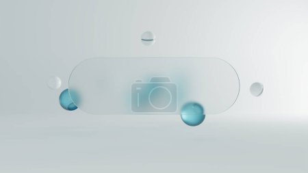 Téléchargez les photos : Fond 3d abstraction d'un groupe de couches de verre et de plastique. Mockup sur le thème de la recherche sur les particules, vue macro avec bokeh sur boules, et avec verre transparent. Rendu 3d - en image libre de droit