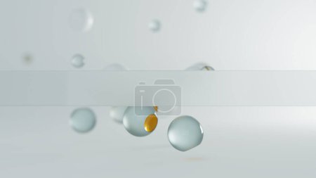 Photo for Background 3d abstraction from a group of layers of glass and plastic. Mockup on the topic of particle research, macro view with bokeh on balls, and with transparent glass. 3d rendering - Royalty Free Image