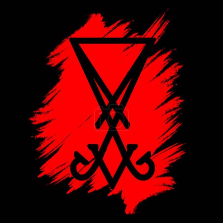 Illustration for Sigil of Lucifer illustration. Gothic style design. Lucifer sign with red brush stroke on black background. Vector EPS 10 - Royalty Free Image
