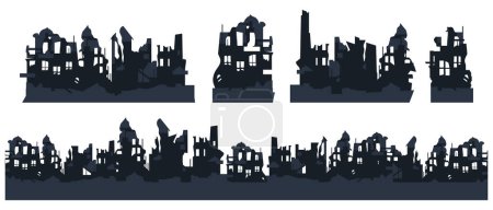 Téléchargez les illustrations : Guerre détruit les bâtiments de la ville. Ruines illustrées. EPS vectoriel 10 - en licence libre de droit