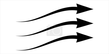 Flecha negra mostrando flujo de aire. Icono vectorial para diseño y aplicaciones aisladas sobre fondo blanco.