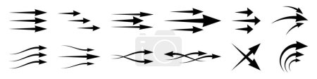 Ilustración de Conjunto de diferentes flechas negras que muestran el flujo de aire. Iconos vectoriales para diseño y aplicaciones aisladas sobre fondo blanco. - Imagen libre de derechos