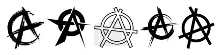 Ilustración de Conjunto de símbolos de anarquía. La letra "A" es un signo de anarquía. A - logos o iconos para el diseño. Ilustración vectorial aislada sobre fondo blanco. - Imagen libre de derechos