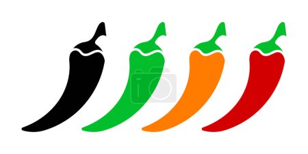 Ilustración de Conjunto de iconos de chile picante. Logo de chile. Comida mexicana picante. Vector aislado sobre fondo blanco. - Imagen libre de derechos
