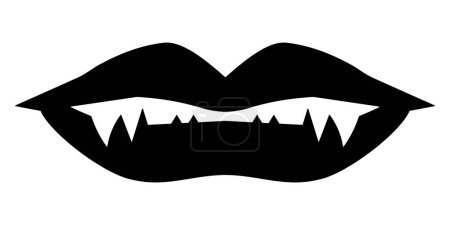 Black vampire lips. Vampire teeth illustration for halloween. Vector isolated on white background.