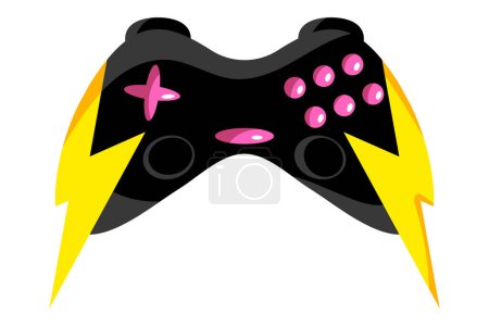 Retrofuturistic gamepad with lightning. Game console flat icon. Modern abstract video game symbol. Vector illustration isolated on background.