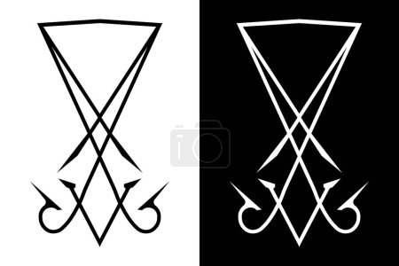 Sigil of Lucifer icono, etiqueta engomada o camiseta impresión diseño ilustración en estilo gótico aislado en el fondo. Vector EPS 10