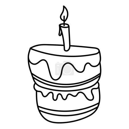 Kuchen im Doodle-Stil. Geburtstagstorte handgezeichnete Illustration. Vektor isoliert auf weißem Hintergrund.