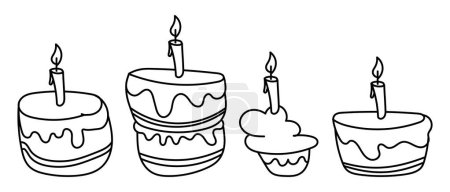 Pastel en estilo garabato. Pastel de cumpleaños ilustración dibujada a mano. Vector aislado sobre fondo blanco.