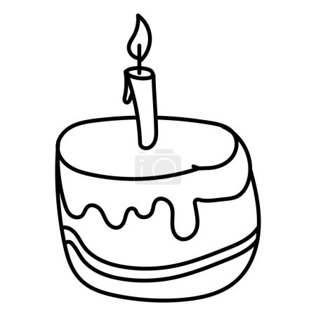 Pastel en estilo garabato. Pastel de cumpleaños ilustración dibujada a mano. Vector aislado sobre fondo blanco.