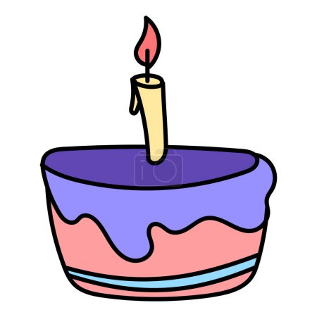 Pastel de dibujos animados al estilo garabato. Pastel de cumpleaños ilustración dibujada a mano. Vector aislado sobre fondo blanco.