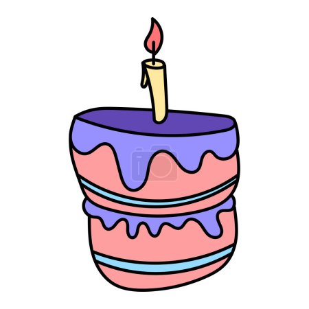 Pastel de dibujos animados al estilo garabato. Pastel de cumpleaños ilustración dibujada a mano. Vector aislado sobre fondo blanco.