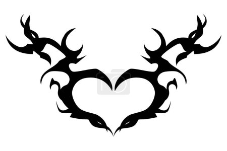 Trendy Stammesherz handgezeichnete Illustration. Neotribal Gothic Heart Design, Print für T-Shirts. Vektor isoliert auf weißem Hintergrund.