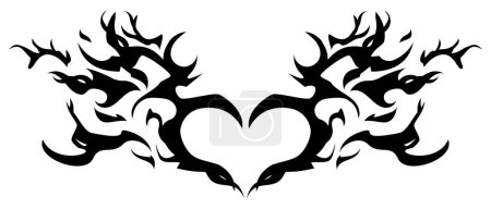 Trendy Stammesherz handgezeichnete Illustration. Neotribal Gothic Heart Design, Print für T-Shirts. Vektor isoliert auf weißem Hintergrund.