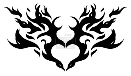 Trendy tribal heart hand drawn illustration. Neotribal goth heart design, print for T-shirts. Vector isolated on white background.