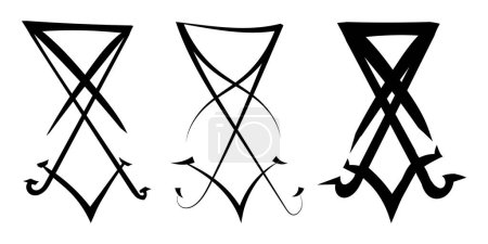 Sigil of Lucifer icono, etiqueta engomada o camiseta impresión diseño ilustración en estilo gótico aislado sobre fondo blanco. Vector EPS 10